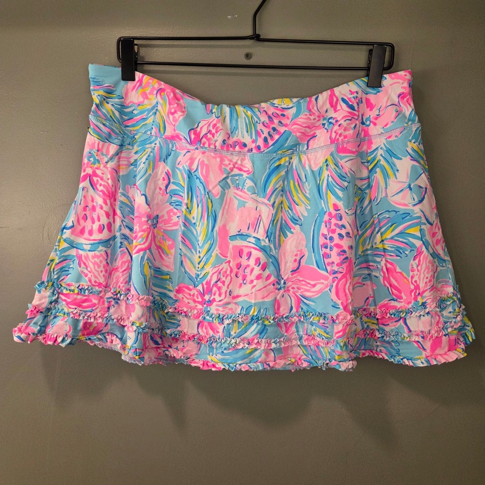 Lilly Pulitzer Luxletic Fionna Ruffle Mini Skort Womens XL Tropical Floral Print